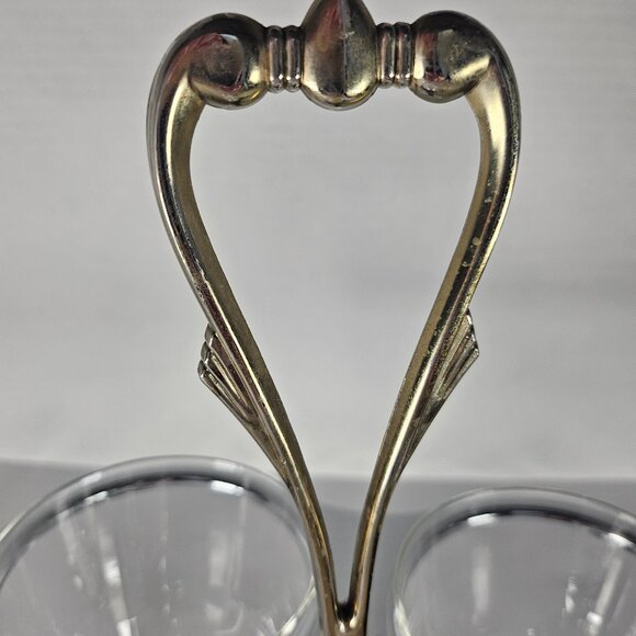 Vintage MCM, Kromex, Triple Condiment Caddy, Lazy Susan Chrome Glass Brass - Picture 2 of 11